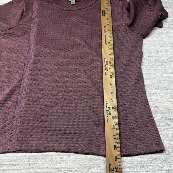 COMO Vintage Crimson Ruffle Short Sleeve Blouse Size Small Stretch Crochet Lace - Picture 9 of 10